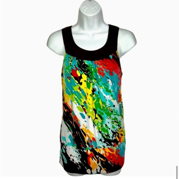 A. BYER crochet sleeveless top multicolor watercolor print - size Medium - Picture 2 of 11